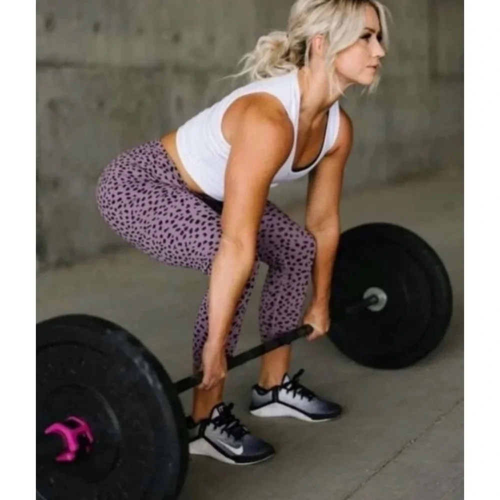 Zyia Active Mauve Purple Leopard Print High Rise Leggings Womens Size 8-10